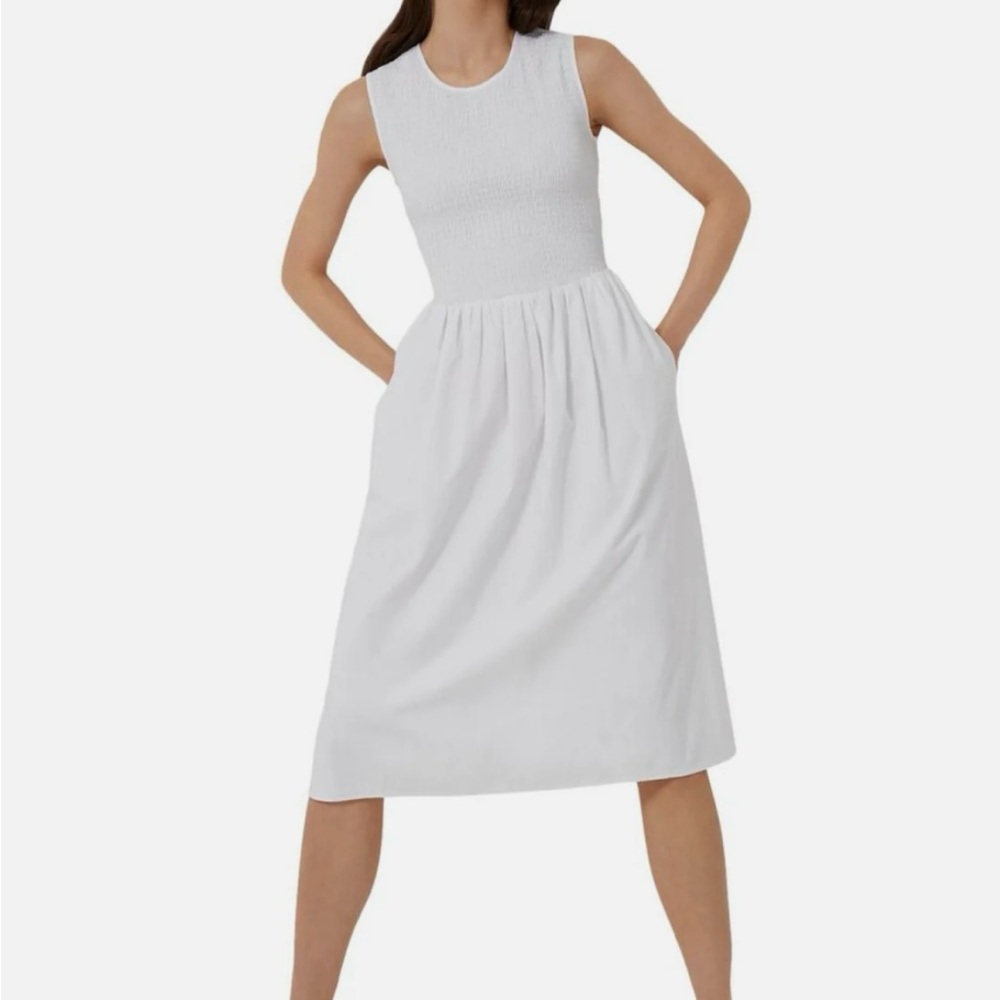White midi dress with ruched top NWOT